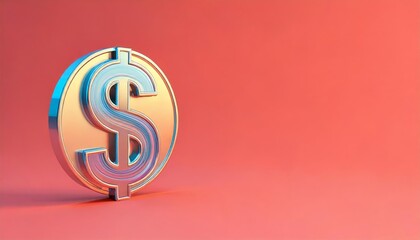 A shiny dollar sign coin against a vibrant pink background, symbolizing wealth, finance, and commerce.