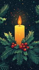 Christmas Candle with Holly and Pine for Holiday Decor