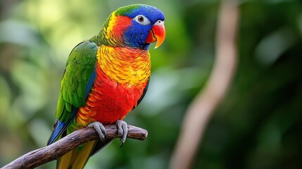 Fototapeta premium Vibrant Rainbow Lorikeet Perched on a Branch in Natural Habitat