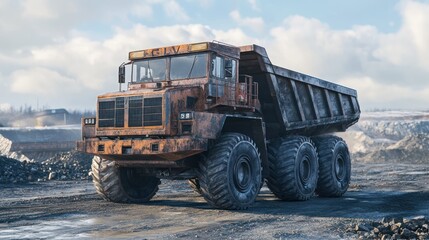 Rusty dump truck at mine.