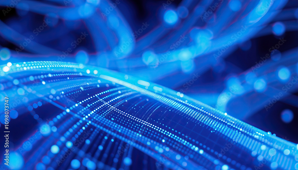 Leinwandbilder abstract blue data wave digital flow futuristic technology design glowing connection pattern