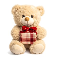 Christmas Teddy Bear Holding a Gift Illustration