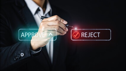 Businessman selecting approve or reject options