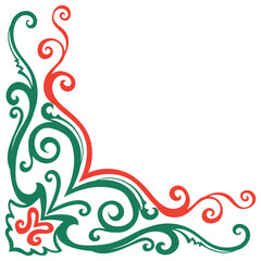 Fototapeta premium Vintage Christmas Corner Green and red on a white background
