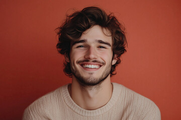 Obraz premium Smiling Young Male Portrait on Solid Background