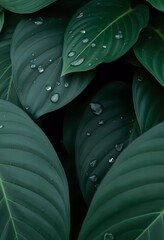 Fototapeta premium Close-Up of Green Leaves with Water Droplets and Texture