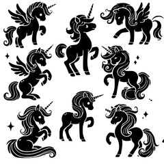 Obraz premium Cute Unicorn silhouette set