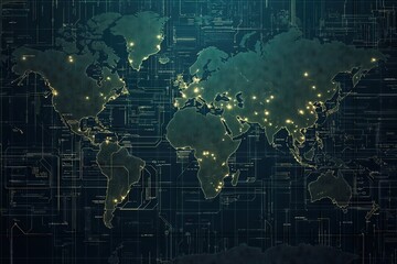 Obraz premium Glowing World Map of Global Connectivity