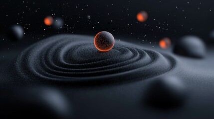 Obraz premium Abstract representation of waves and particles in a cosmic landscape during the night