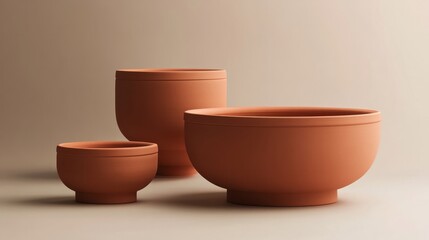 brown empty bowls against cream smooth background