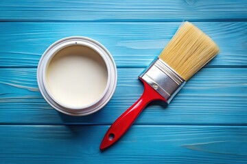 Rule of thirds composition.  White paint, brush and bucket.