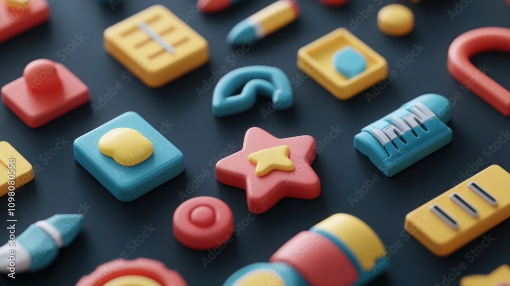 Poster colorful three dimensional app icons on dark background