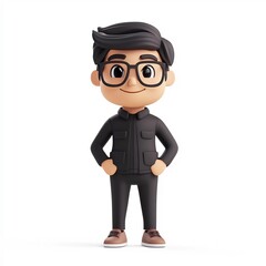 Obraz premium Cartoon-Style 3D of a Smiling Producer Posing in a Minimalistic Studio Setting