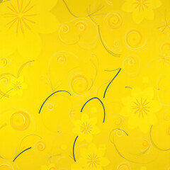 Vibrant yellow floral wallpaper with swirling abstract shapes, garden, bright, flora