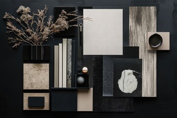 Stylish mood board creation showcasing complementary dark and bright features