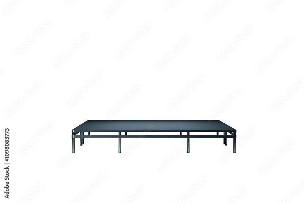 Poster Minimalist rectangular black platform with metal frame, isolated on a white background. Clean design, ideal for product display concepts. 3D Rendering.