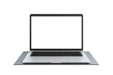 Fototapeta premium Laptop with a blank screen on an isolated white background, showcasing clean and modern layout. Perfect for mockup and creative design. 3D Rendering.