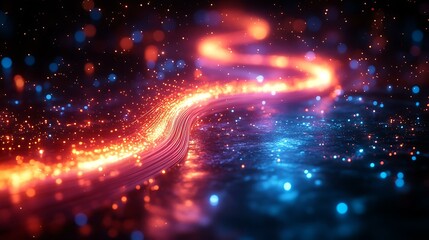 Fototapeta premium An illustration of glowing fiber optic cables in vibrant colors against a dark background