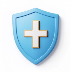 Obraz premium Minimalist Blue and White 3D Shield with Plus Icon Symbol