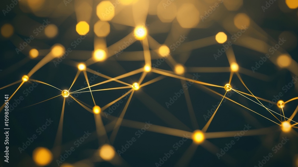 Poster symmetrical wireframe structure with glowing links in a futuristic tech environment