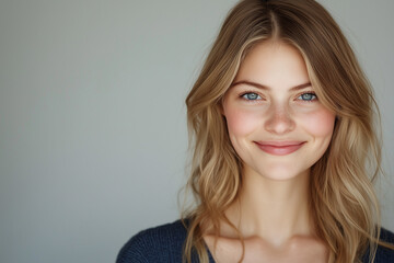 Naklejka premium Young Female Smiling Portrait on a Plain Background