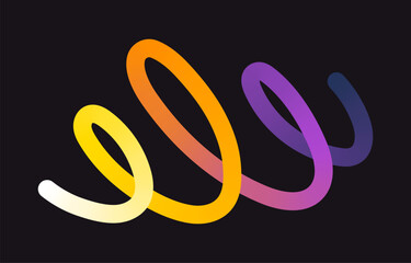 Neon Color Gradient squiggle lines. Scribble stripe with wavy elements. Abstract organic dynamic colorful Shapes on dark background.