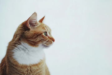 A beautiful red cat in close-up. Cute cat on a white background with a place for text. Pet. Animal care. Background with animals