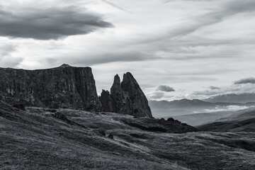 Panoramic view of the Schlern a mountain in the South Tyrolean Dolomites in Italy.