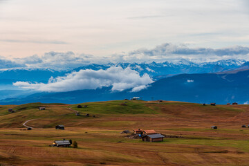 View of the Seiser Alm, the largest high alpine pasture in Europe in Italy.