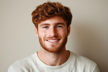 Fototapeta premium Portrait of a Young Male with a Bright Smile on a Solid Background