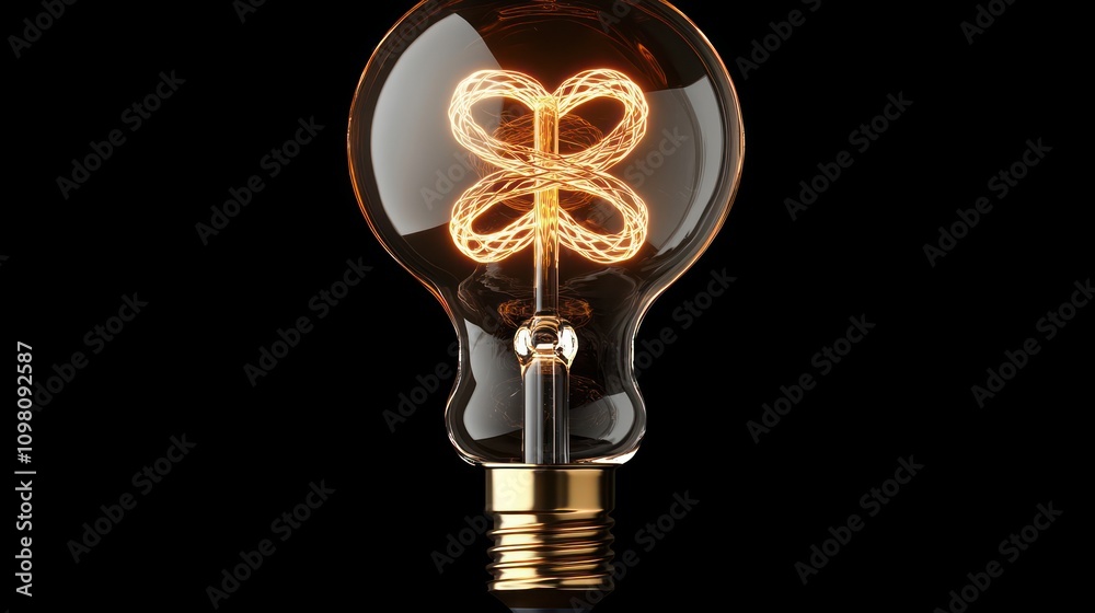 Poster illuminated glass lightbulb with intricate filament design