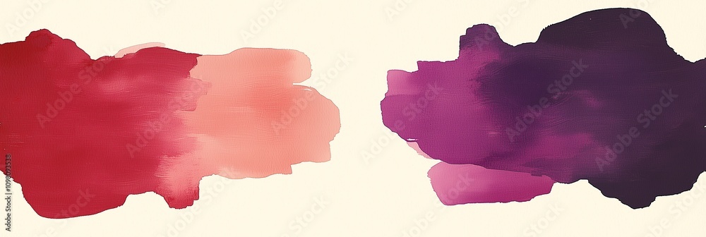 Poster abstract watercolor patterns in red and purple hues on light background