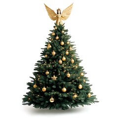 Obraz premium Christmas tree with golden angel topper isolated on white