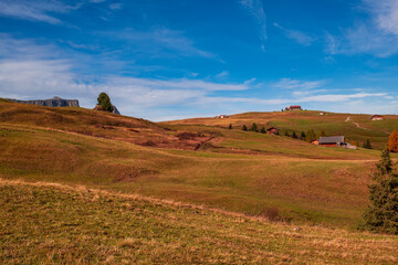 View of the Seiser Alm, the largest high alpine pasture in Europe in Italy.