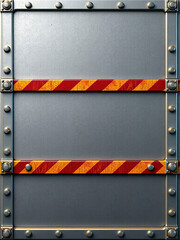 Metal barrier with caution stripes and seamless pattern for safety signage, caution, warning, industrial