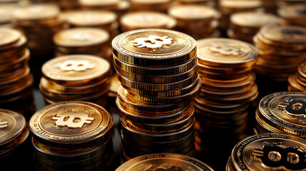 Golden Cryptocurrency Stacks 3D Illustration