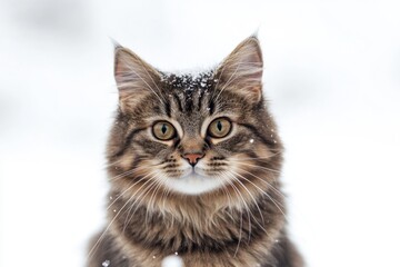 Obraz premium A beautiful cat in close-up. Cute cat on a white background. Pet. Animal care. Background with animals