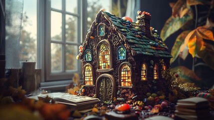 Obraz premium Cozy Gingerbread House with Festive in Winter Landscape