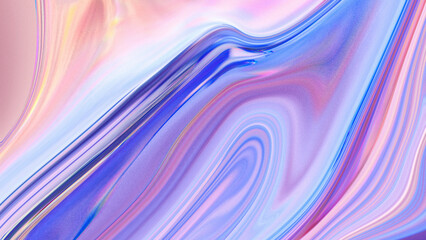 Obraz premium 3D Abstract glass or fluid shapes featuring vibrant, colorful reflections against a pastel gradient backdrop.