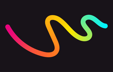 Fototapeta premium Neon Color Gradient squiggle lines. Scribble stripe with wavy elements. Abstract organic dynamic colorful Shapes on dark background.