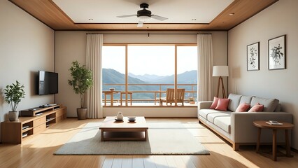 Fototapeta premium minimalist living room with japanese style, manga art