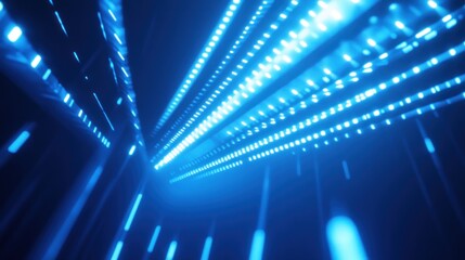 Obraz premium Abstract Blue Light Tunnel: A Digital Art Exploration of Speed, Technology, and Movement