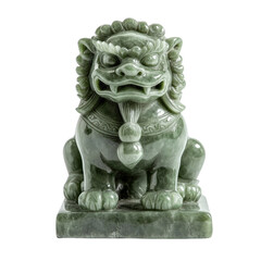 Obraz premium detailed green jade lion statue with fierce expression, symbolizing protection and strength. This exquisite piece showcases intricate craftsmanship and cultural significance