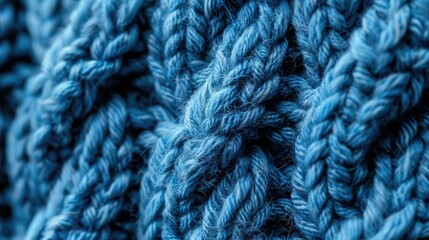  closeup macro of woolen knitted blue sweater texture.