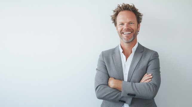 Confident Businessman with Stylish Suit and Genuine Smile in Office