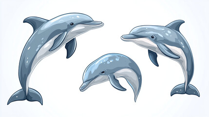 Obraz premium Set of bottlenose dolphins isolated on white background.