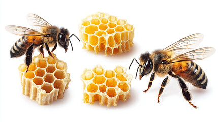 Sweet honeycomb with bee and honey. illustration, Isolated on white background