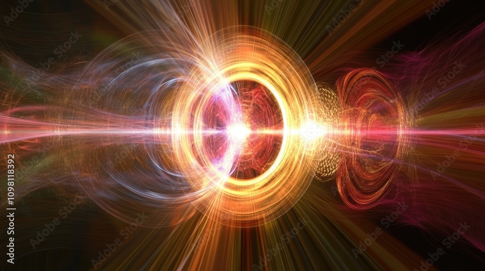 Poster glowing waveforms representing quantum science concepts