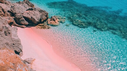 Obraz premium Pink Sand Beach Meets Turquoise Ocean Water