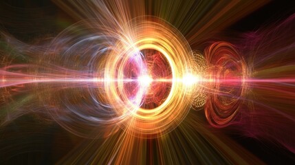 Obraz premium Glowing waveforms representing quantum science concepts